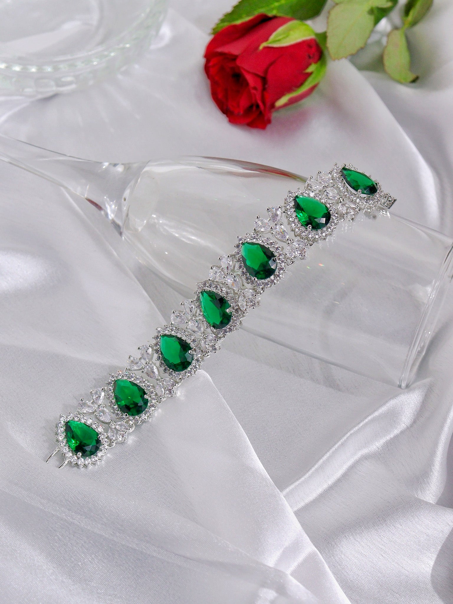 Emerald Sterling Silver Bracelet (Design B12) | GemPundit
