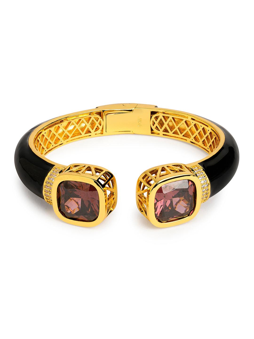 Wine Glow CZ Black Enameled Kada Bracelet 