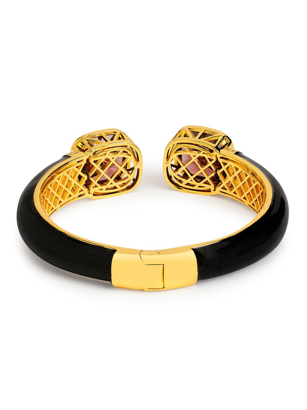 Wine Glow CZ Black Enameled Kada Bracelet 