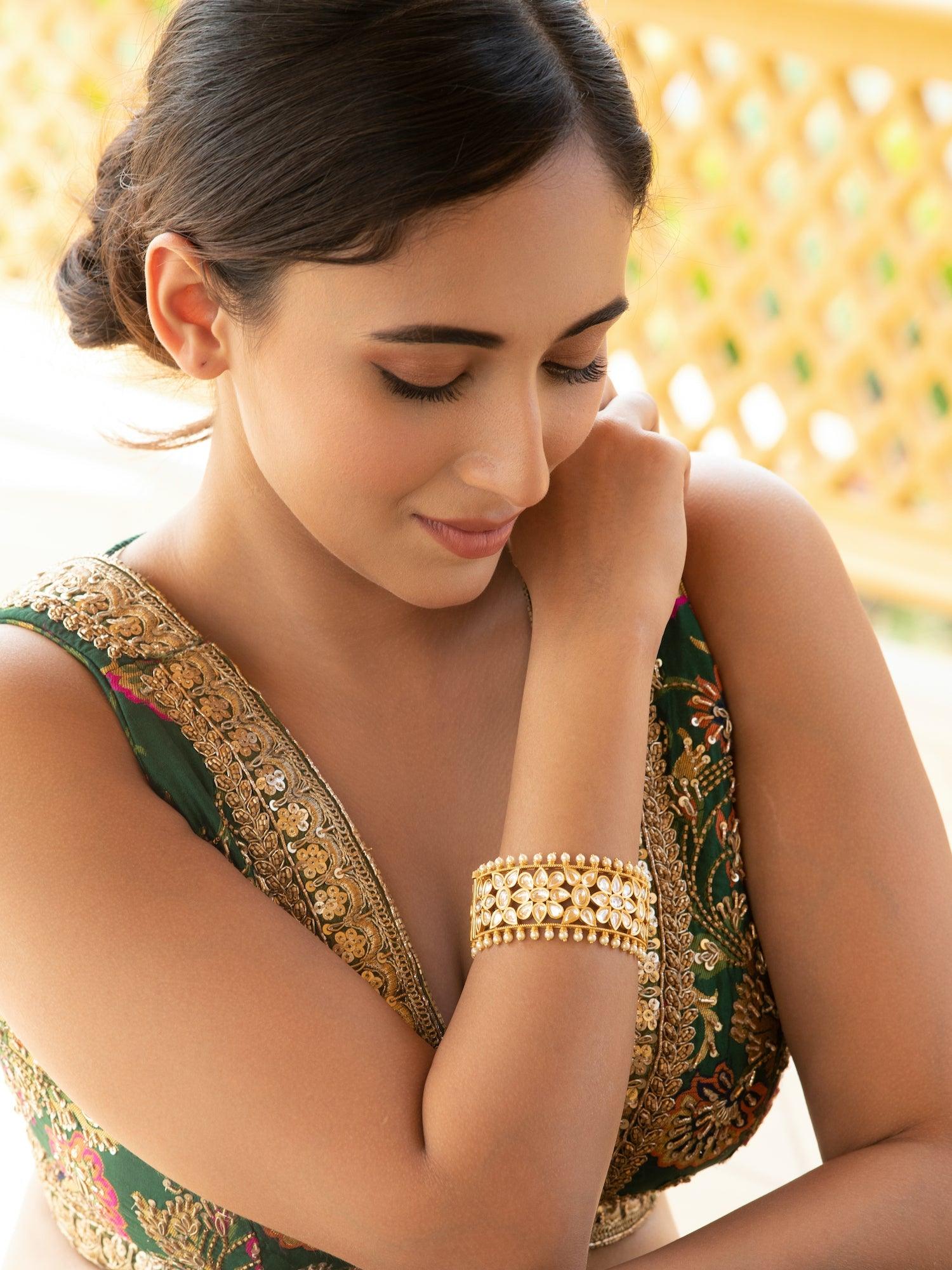  Bridal Kundan and Pearls Embellished Bangle