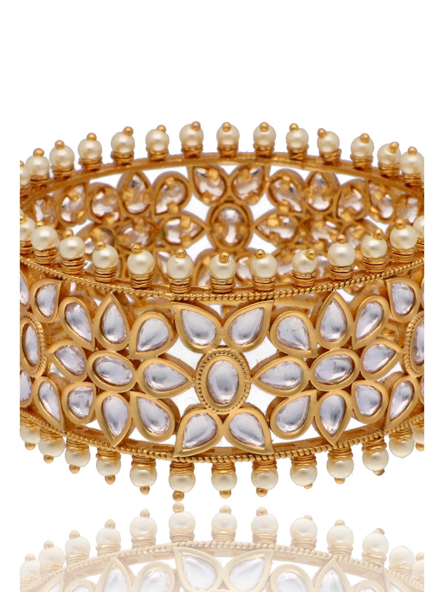 Bridal Kundan and Pearls Embellished Bangle 