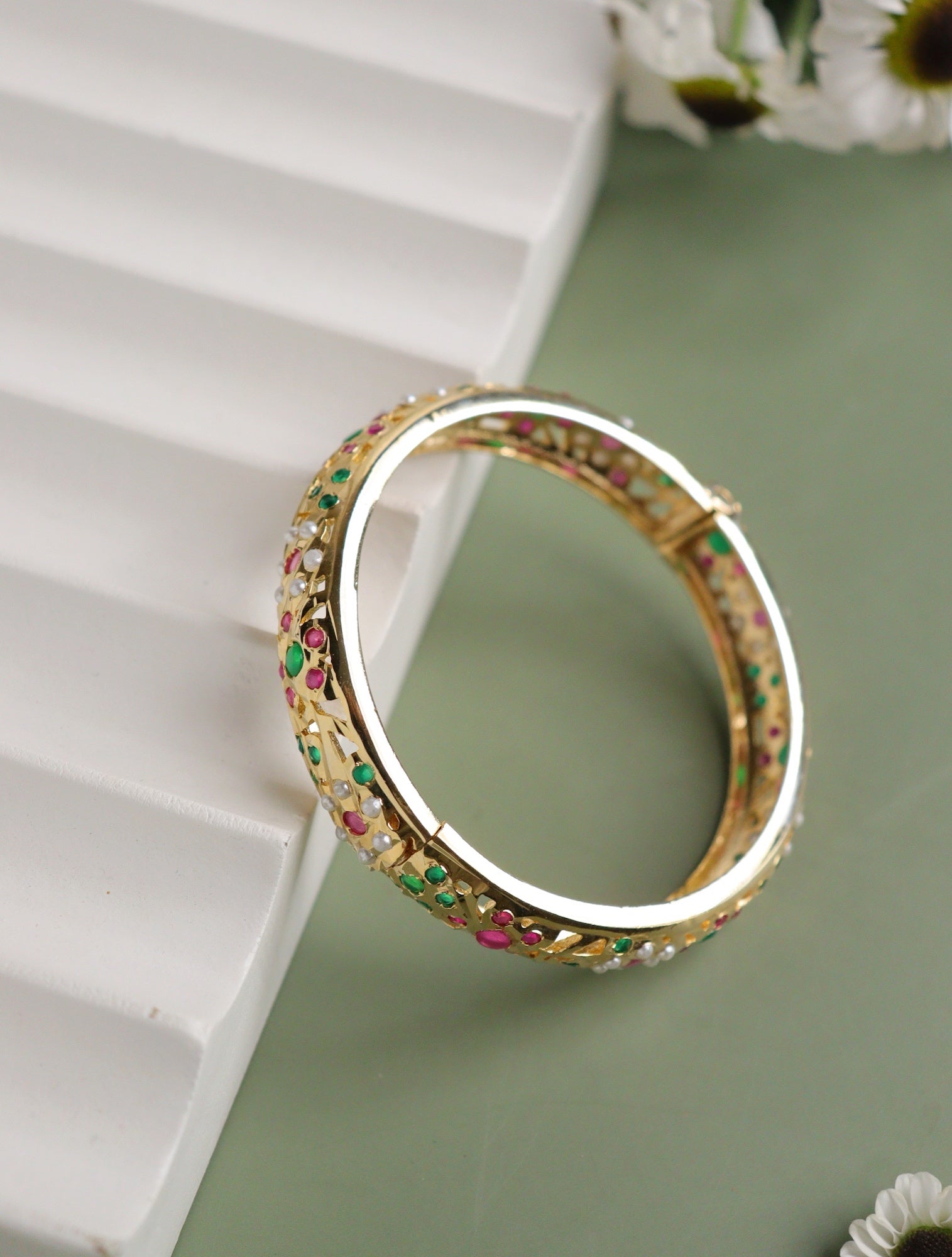 Bridal Jadau Multicoloured Sleek Bangle 