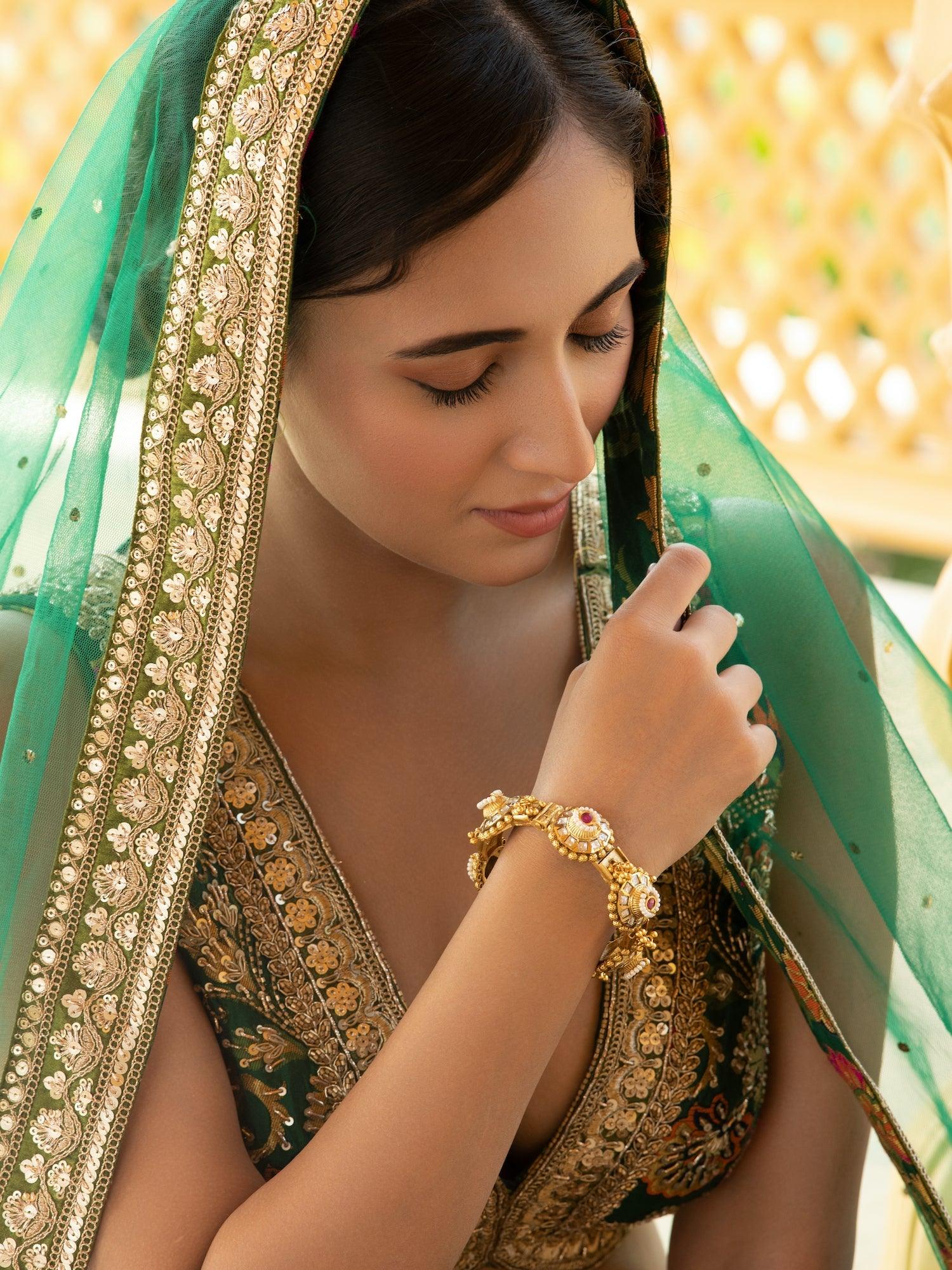 Bridal Red Stones and Gold Ghungroo Bangle 