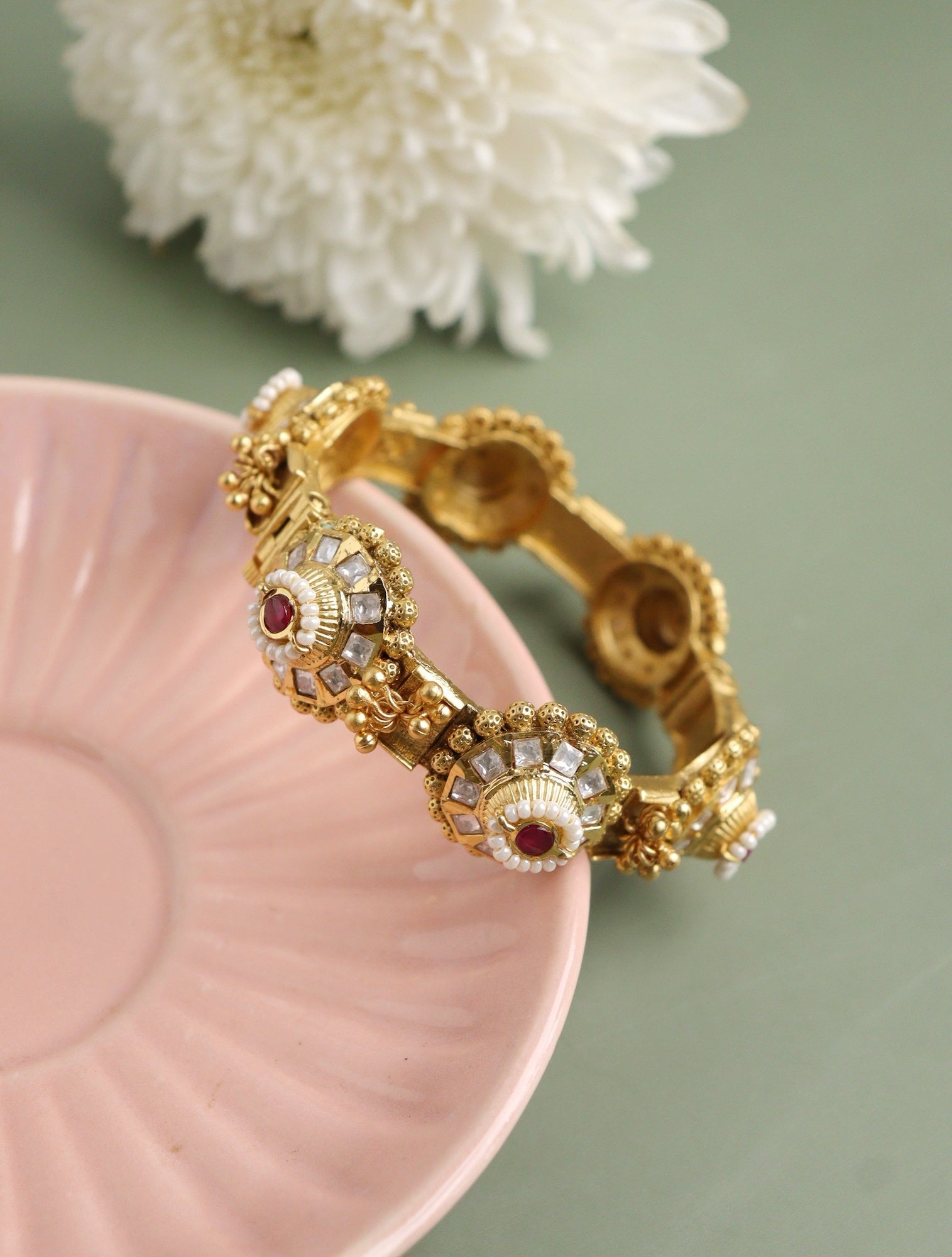  Bridal Red Stones and Gold Ghungroo Bangle