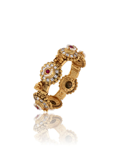 Bridal Red Stones and Gold Ghungroo Bangle 