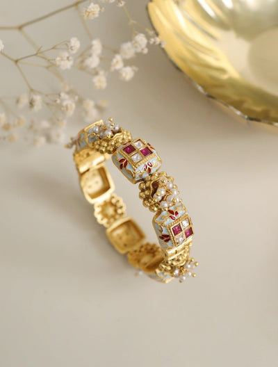  Bridal Pastel Blue Bangle Embellished with Pearls