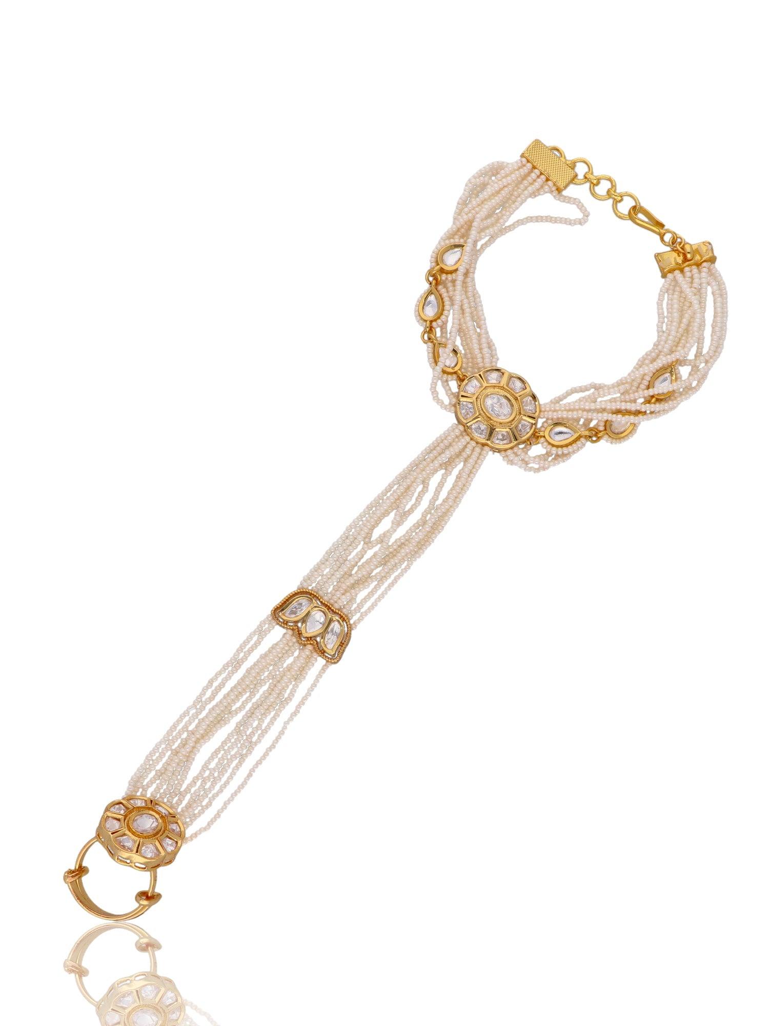 Bridal Pearl Strung Hathphool 