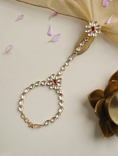  Bridal Kundan and Red Stone Hathphool