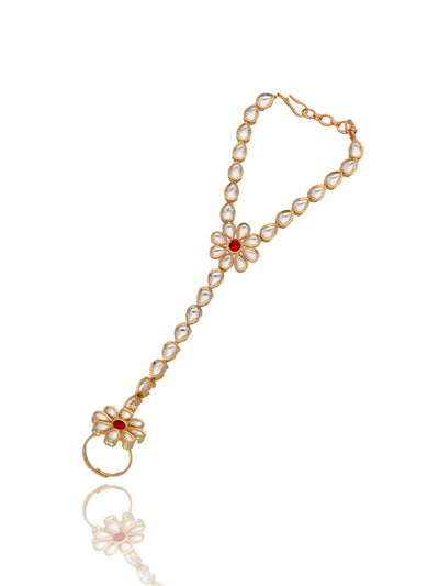 Bridal Kundan and Red Stone Hathphool 