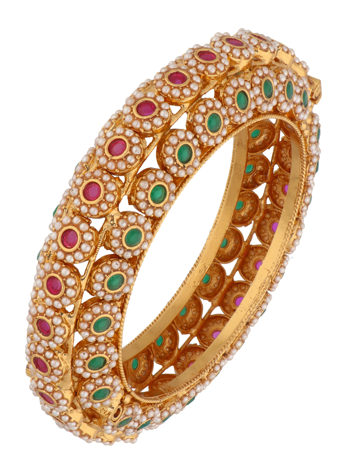 Raining Pearl Red and Green Temple Bangles 