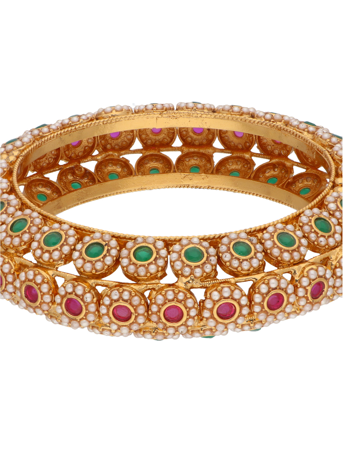 Raining Pearl Red and Green Temple Bangles 