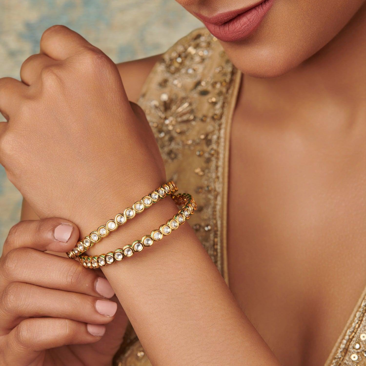 Gold Plated Kundan Studded Bangles