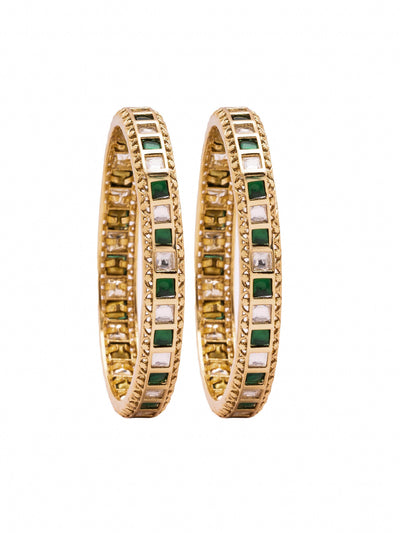  Radiant Emerald and Kundan Studded Bangle