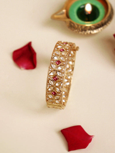  22 KT Gold Plated Rhodonite Studded Polki Bangle