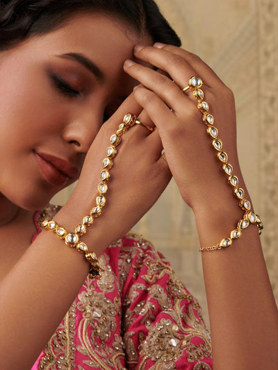 18 KT Gold Plated kundan studded Hathphool 