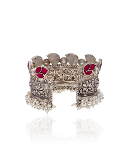 Aria Red Floral Pearl Cuff 