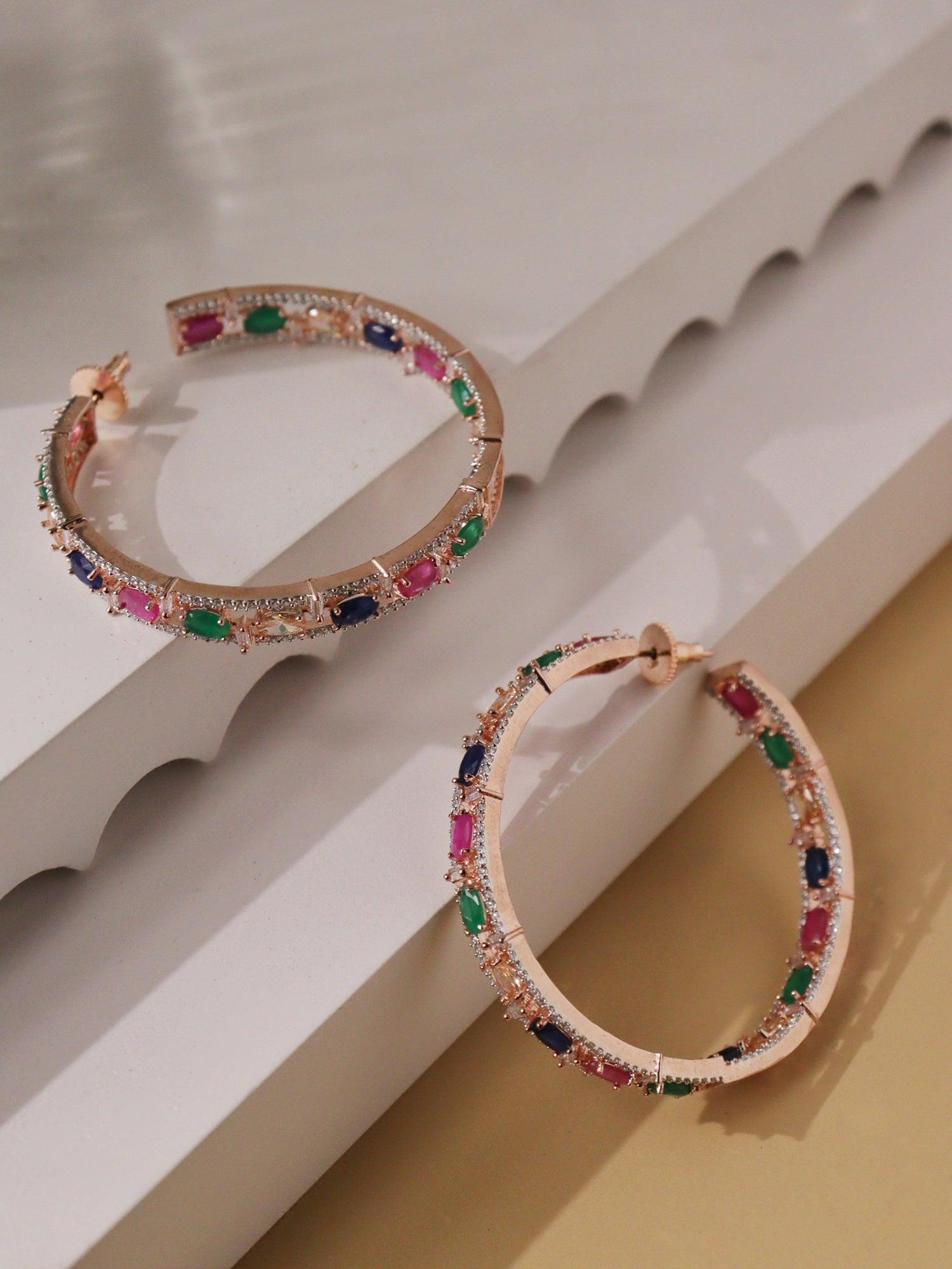 Multicolour Diamante Cubic Zirconia Hoop Earrings 