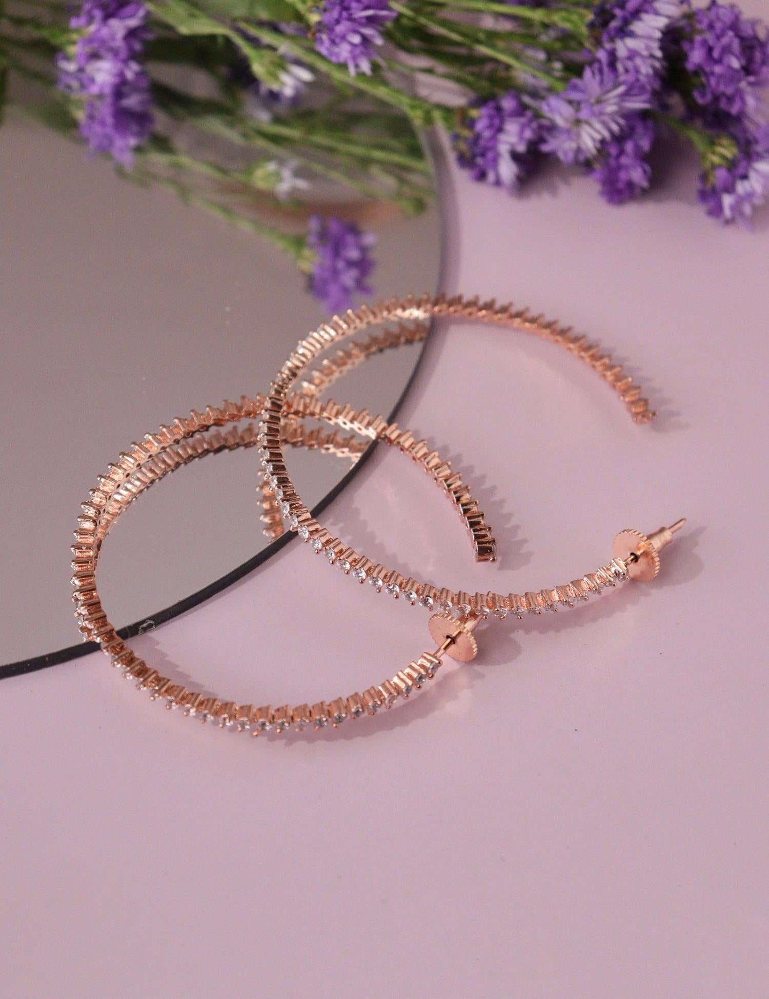 CZ Rose Gold Hoop Earrings