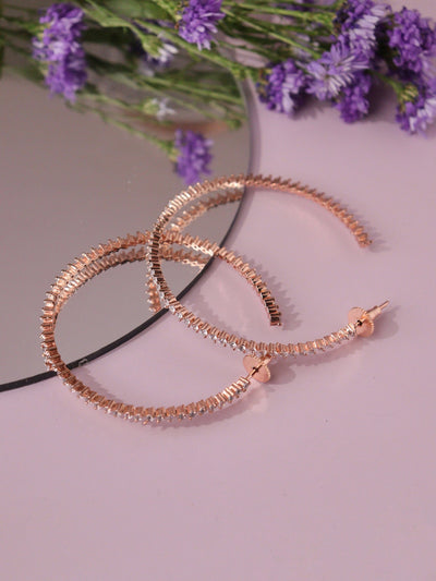 Cubic Zirconia Sleek Rose Gold Diamante Hoop Earrings 