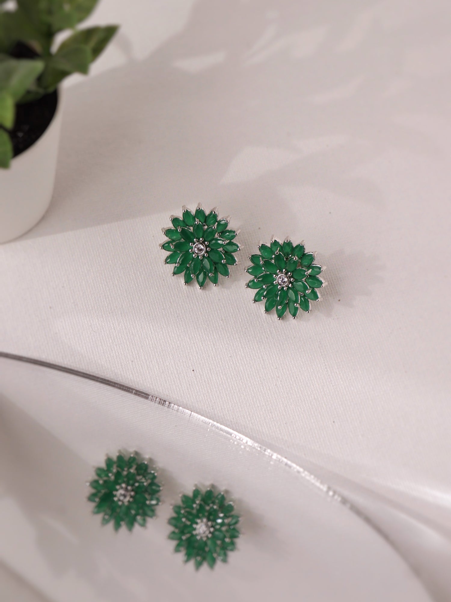 Diamante Green Buttercup Cubic Zirconia Stud Earrings 
