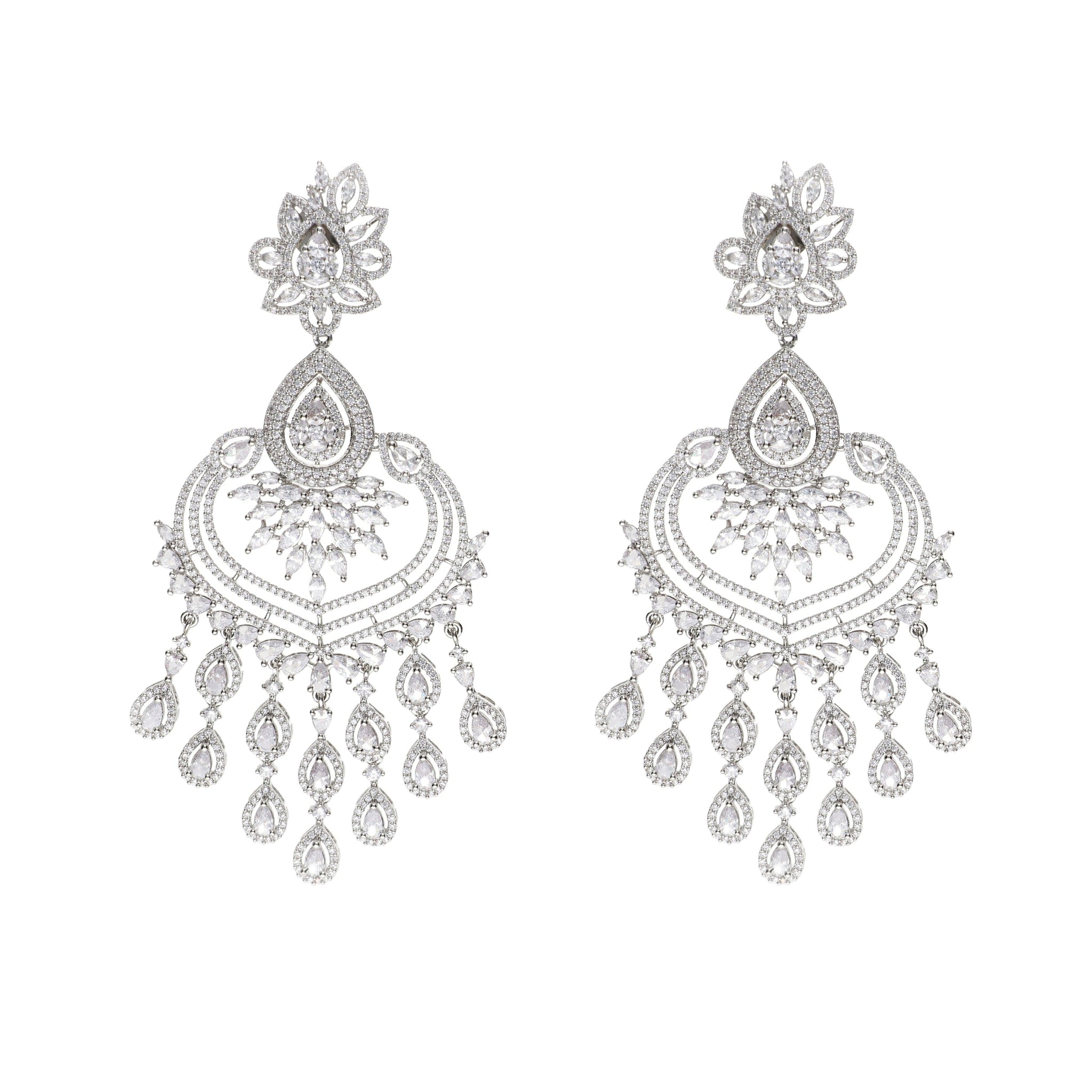 Cubic Zirconia Diamante Drops Chandbali Earrings 