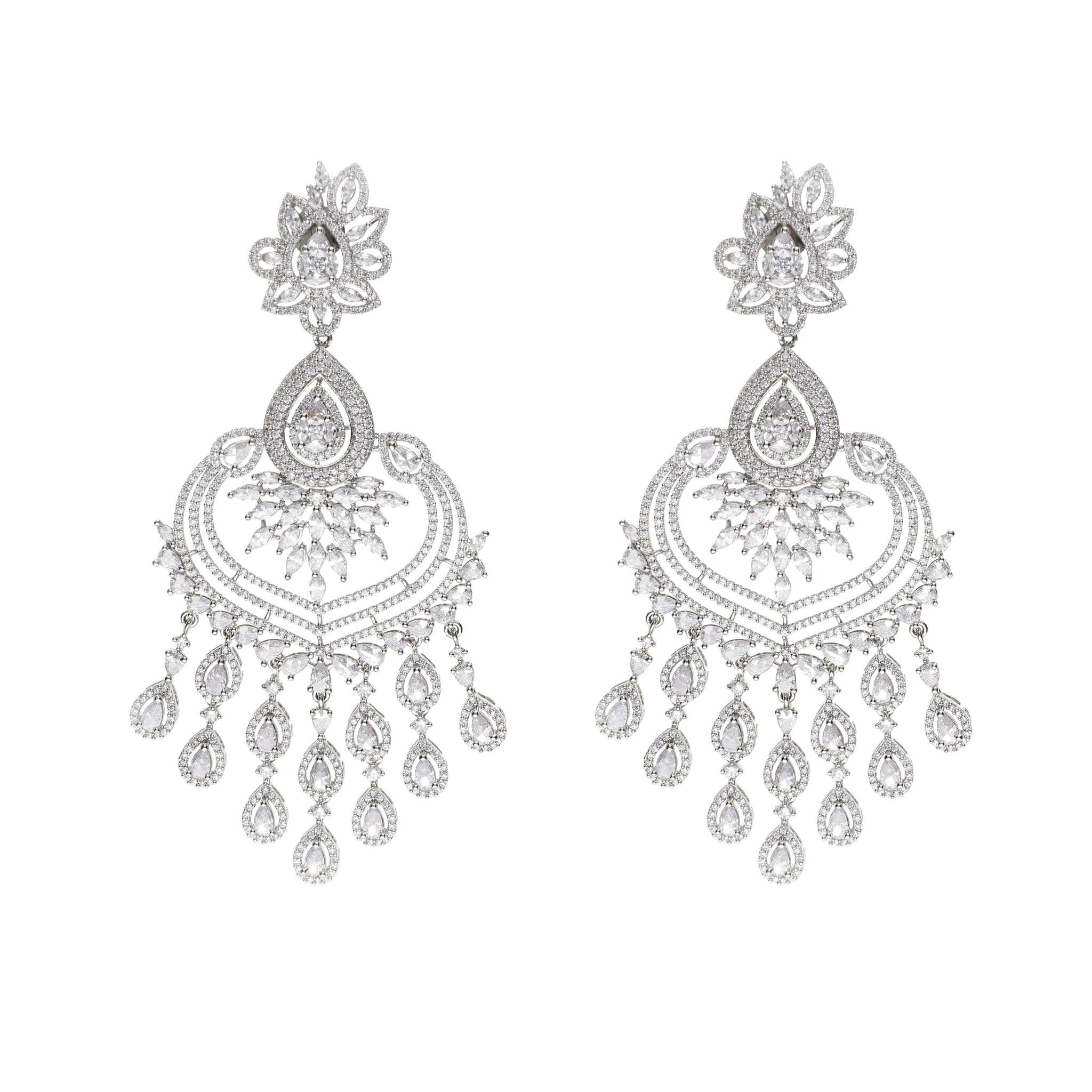 Cubic Zirconia Diamante Drops Chandbali Earrings 