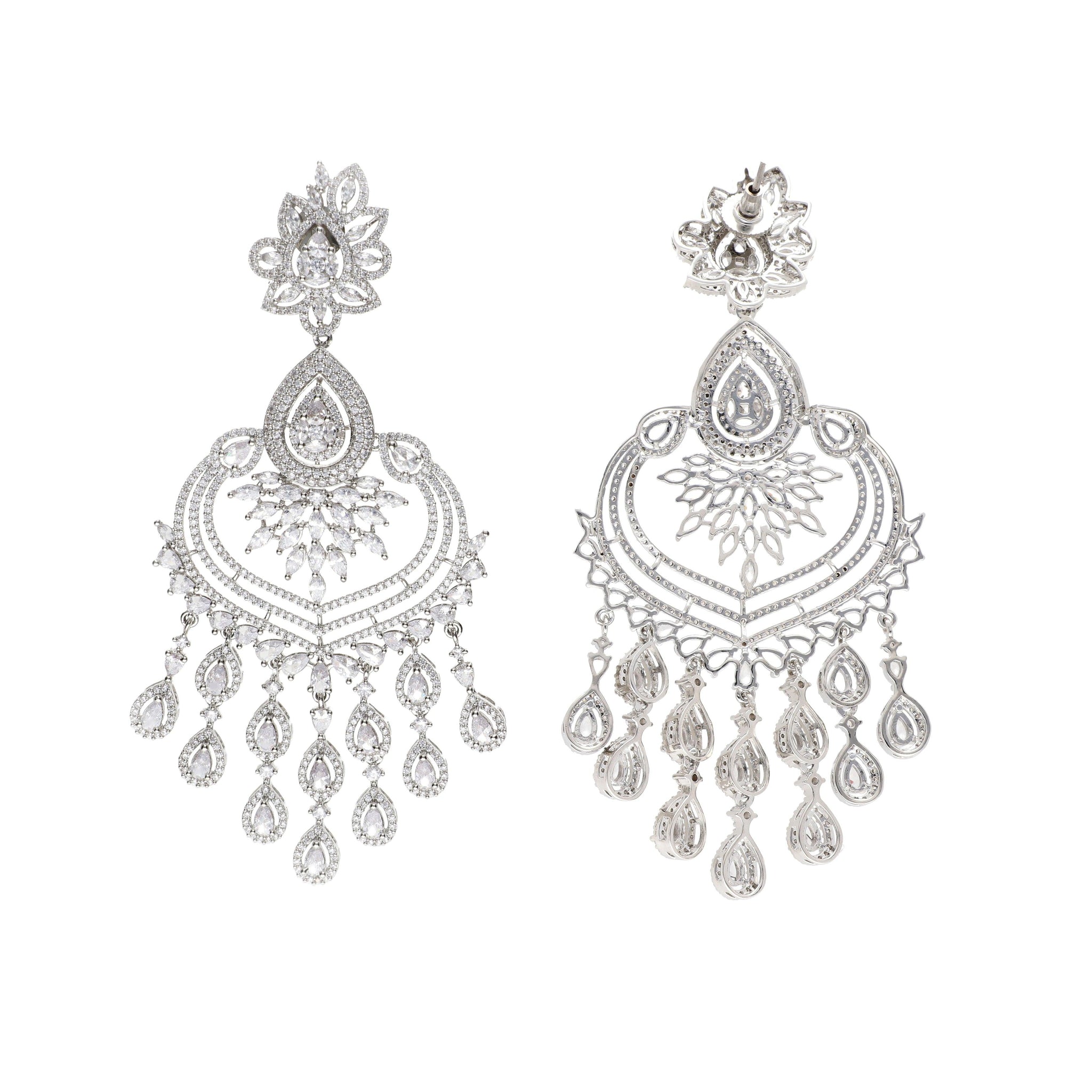 Cubic Zirconia Diamante Drops Chandbali Earrings 