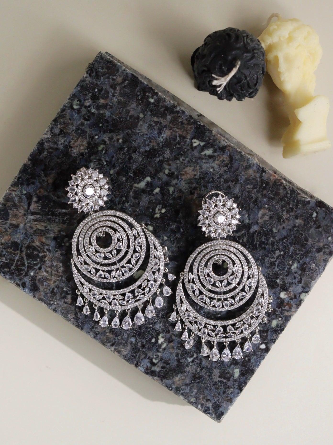 Diamante Layers of Shimmer Cubic Zirconia Chandbali Earrings 