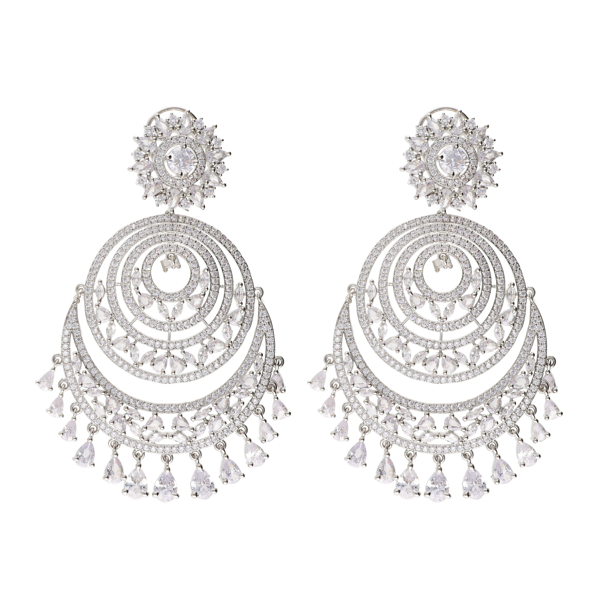 Diamante Layers of Shimmer Cubic Zirconia Chandbali Earrings 