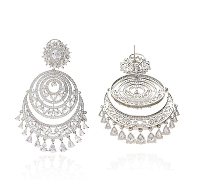 Diamante Layers of Shimmer Cubic Zirconia Chandbali Earrings 