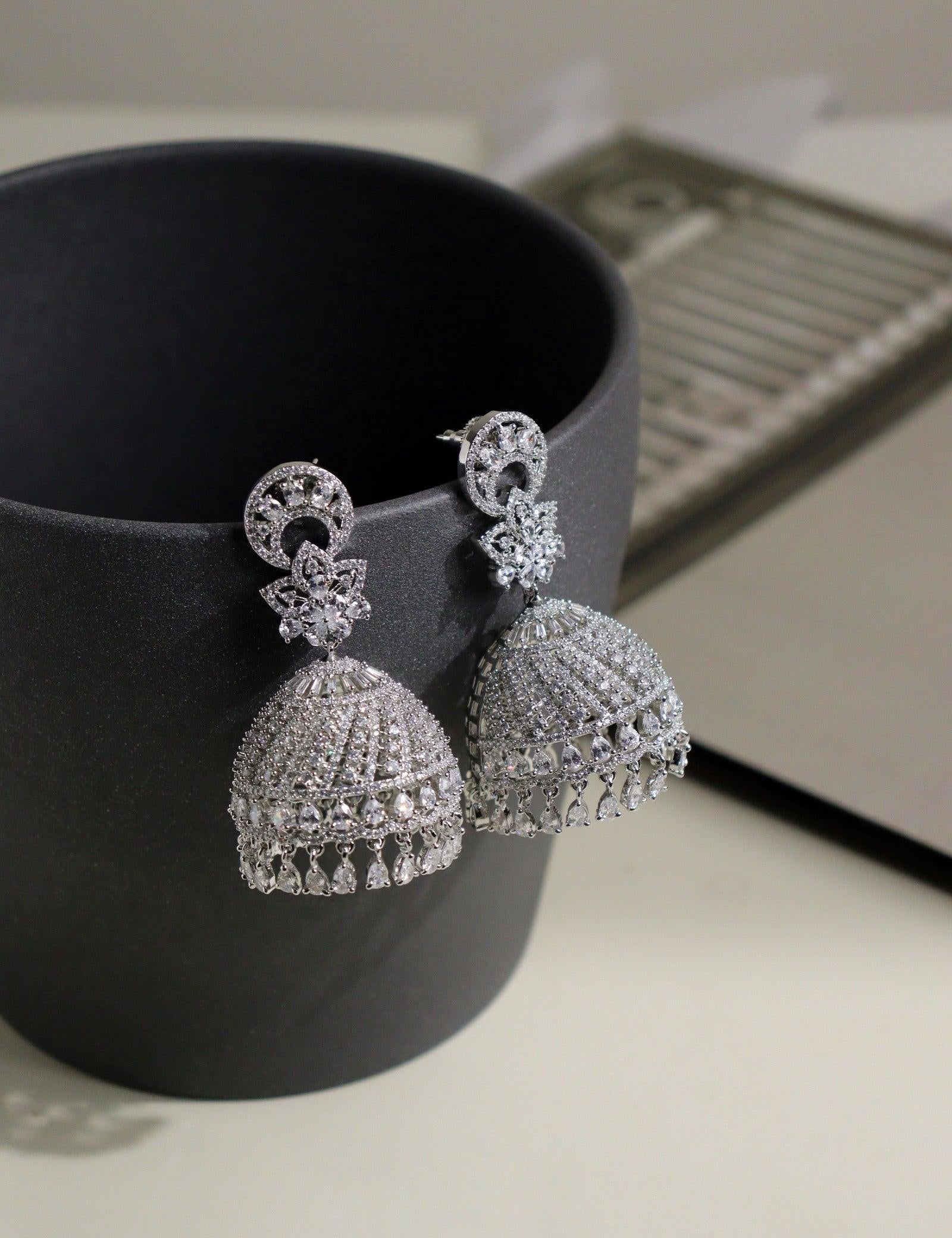 Cubic Zirconia Jhumka Earrings