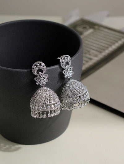 Diamante Cubic Zirconia Statement Jhumka Earrings 