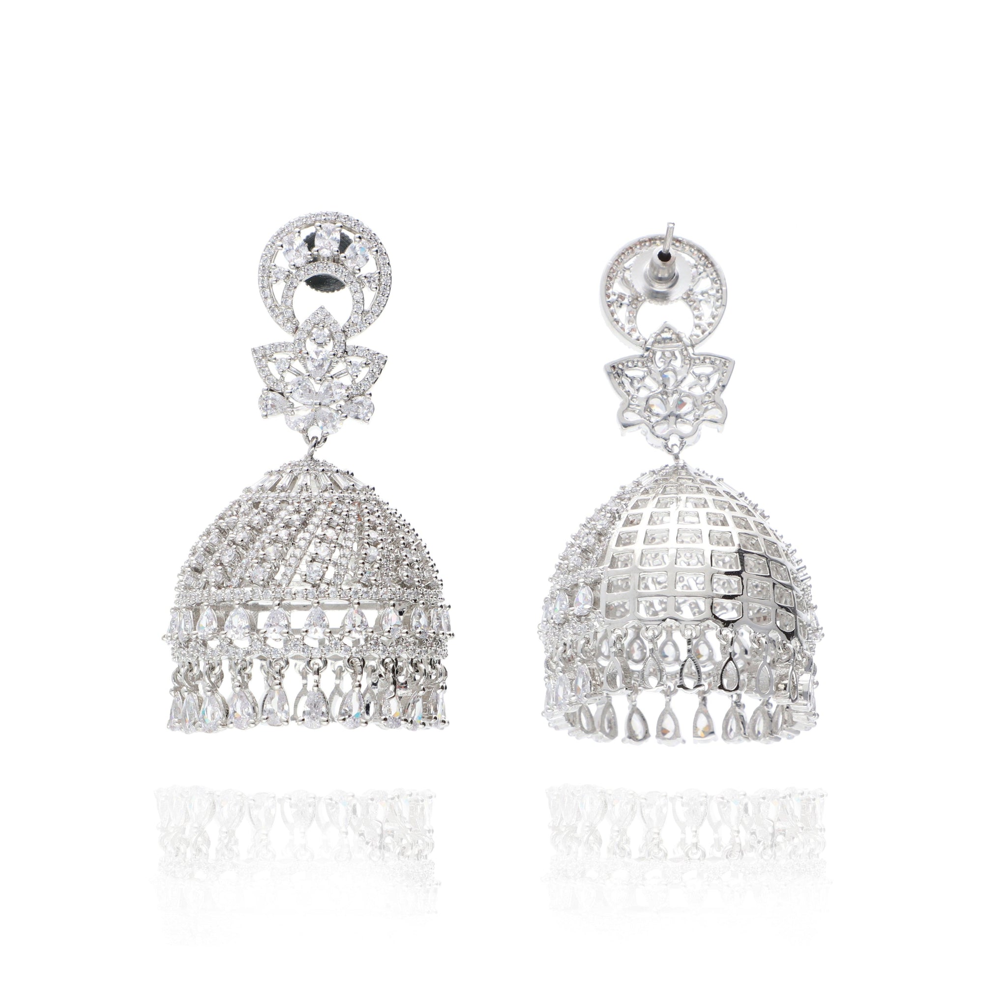 Diamante Cubic Zirconia Statement Jhumka Earrings 