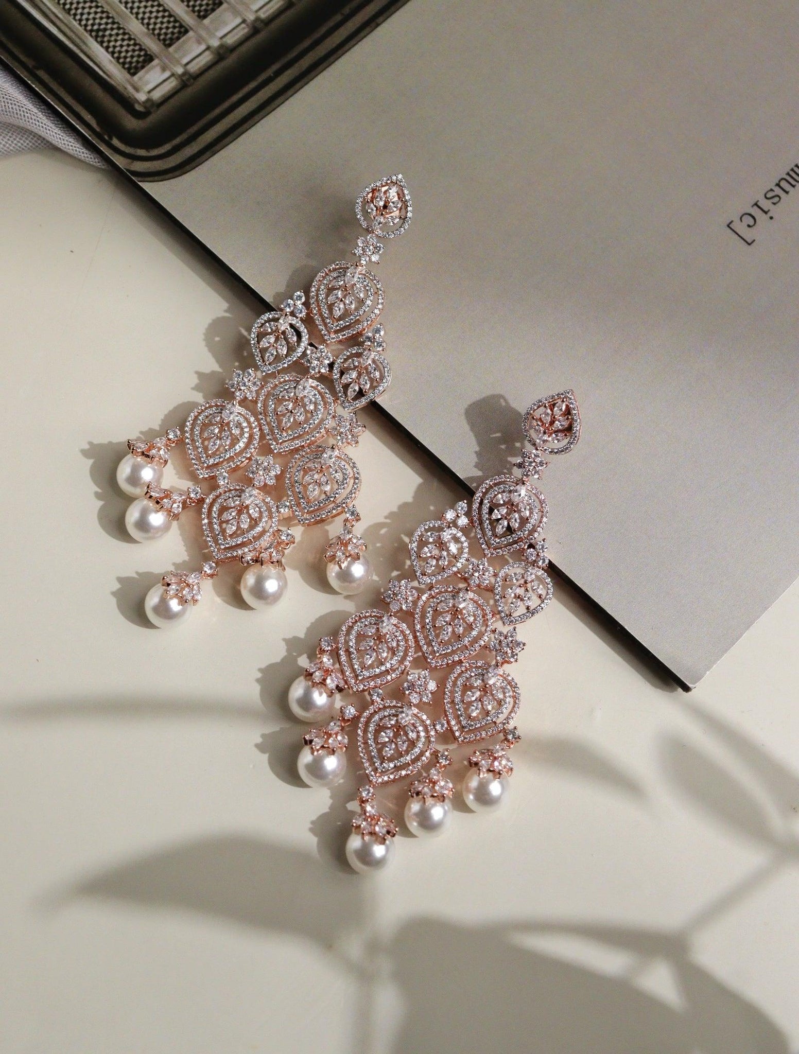 Rose Gold Florescence Diamante Cascade Earrings 