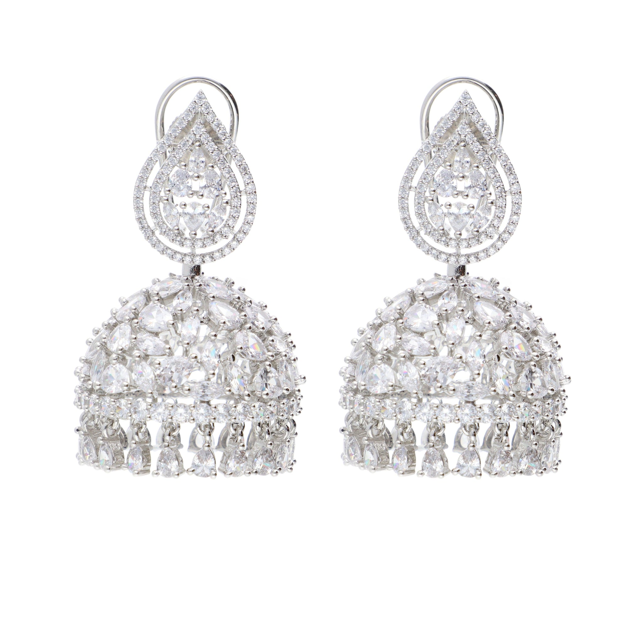 Diamante Leaflet Cubic Zirconia Jhumki Earrings 