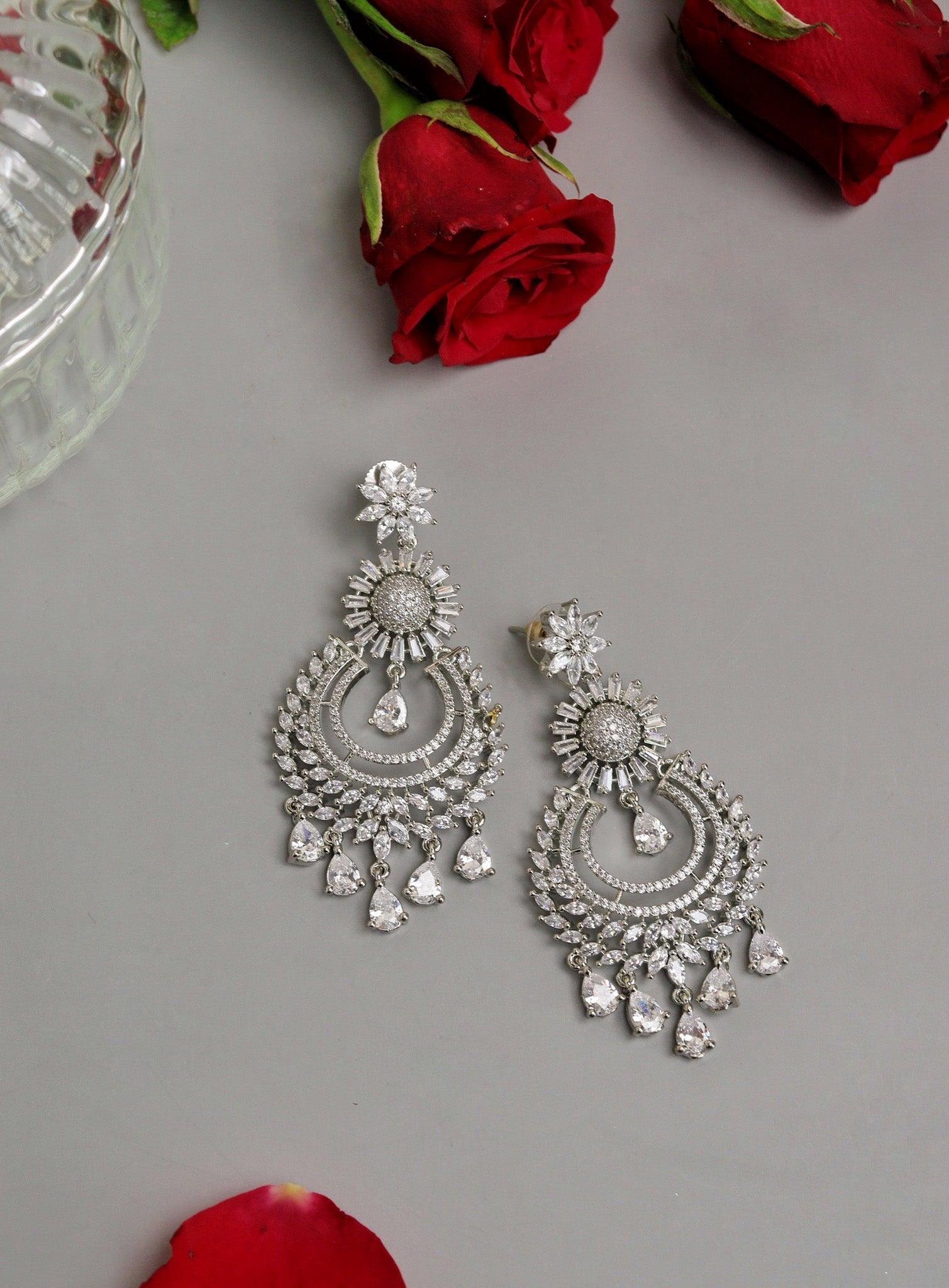  Frosty Sparkle Cubic Zirconia Chandbali Earrings