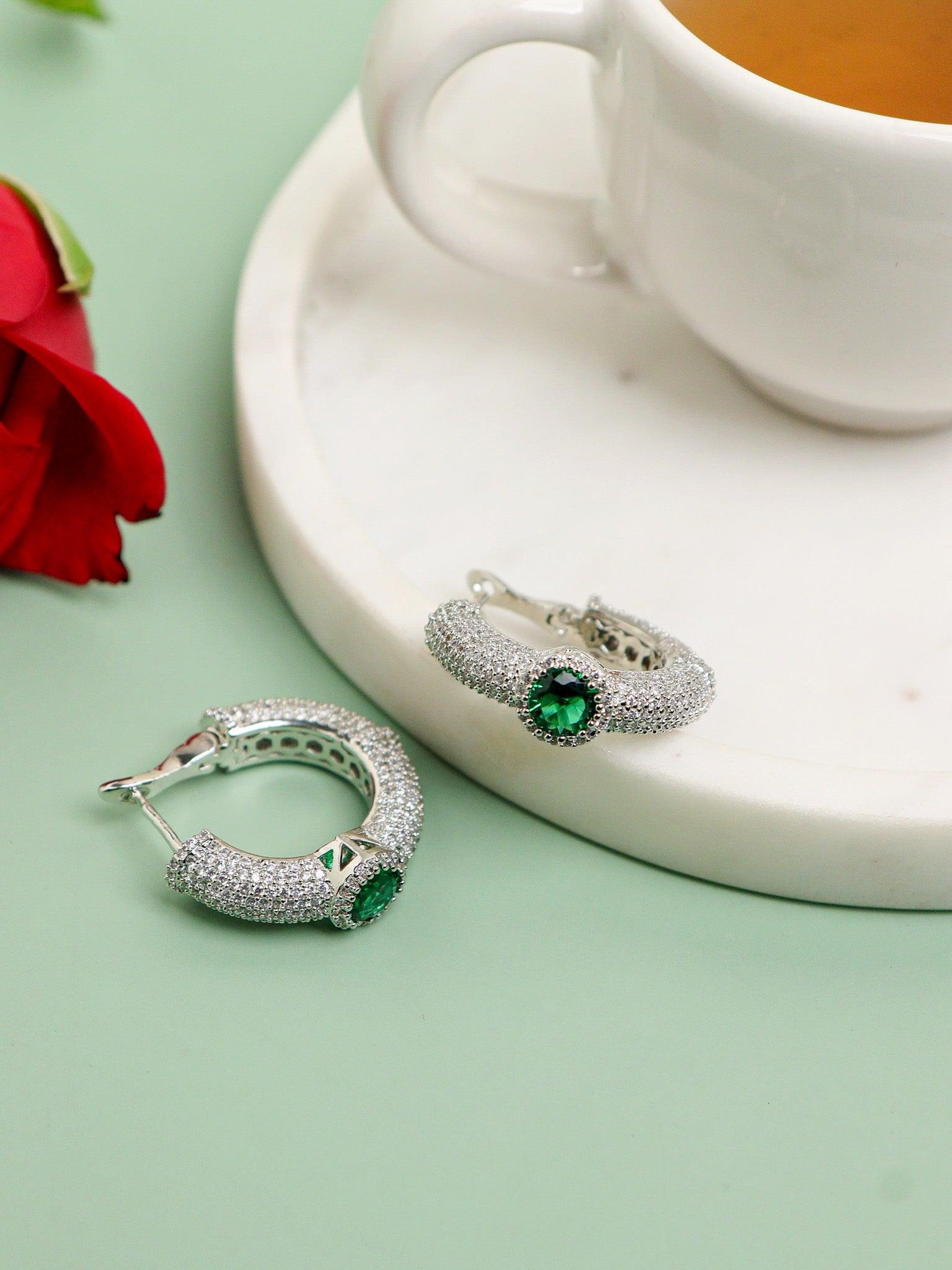  Glimmering Emerald CZ Bali Hoops