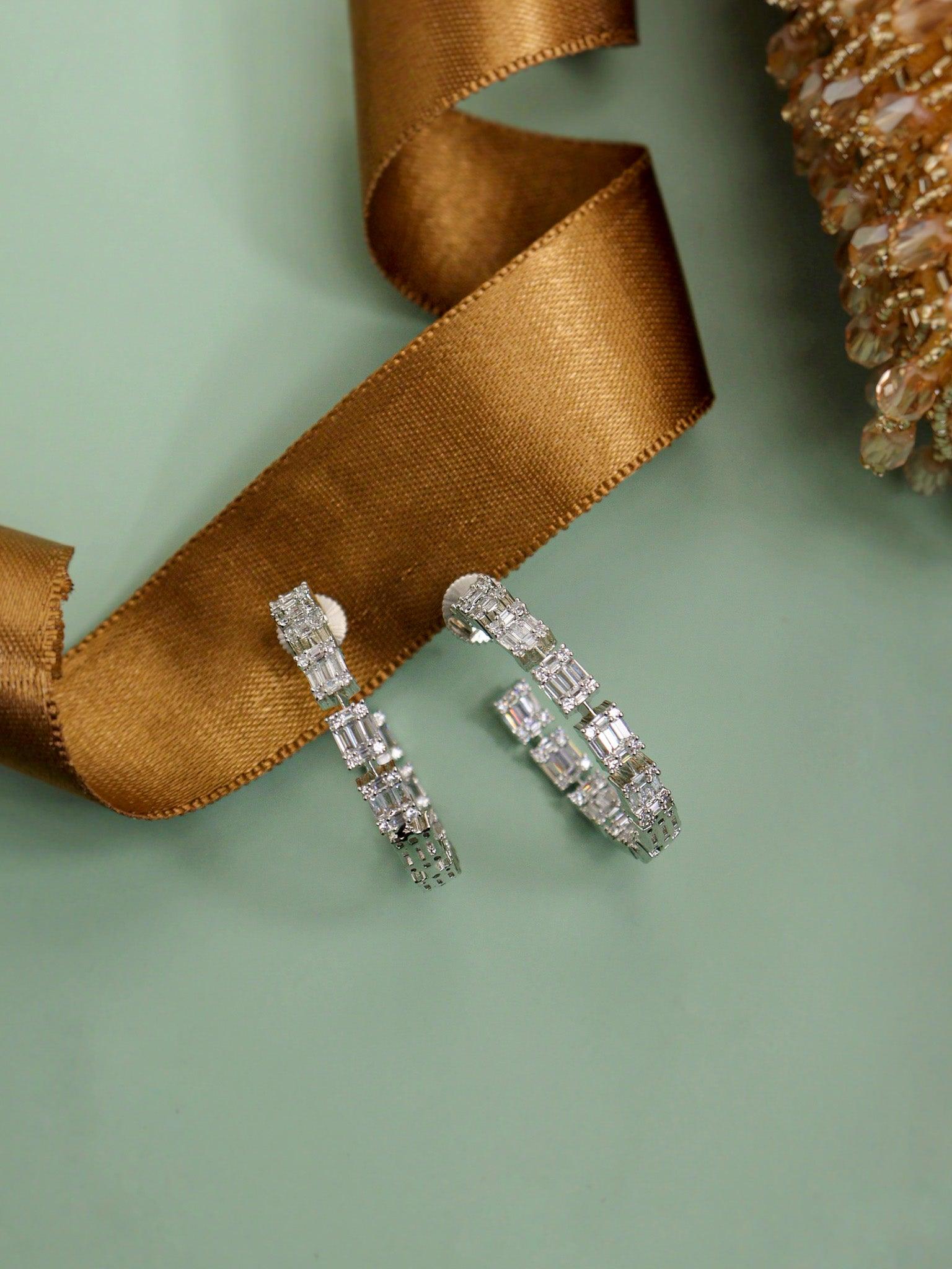 Sleek Baguette Cubic Zirconia Hoop Earrings 