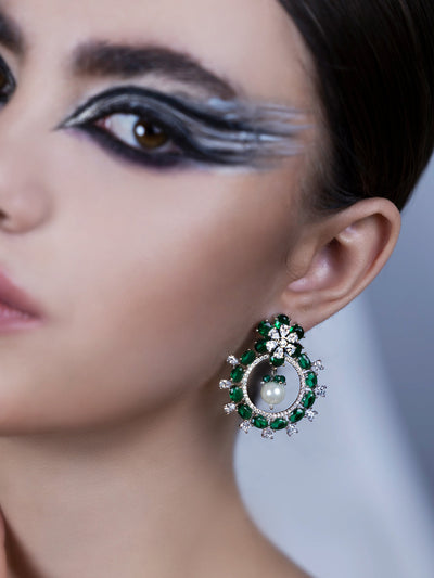 The Emerald Blossom Cubic Zirconia Mini Chandbali Earrings 