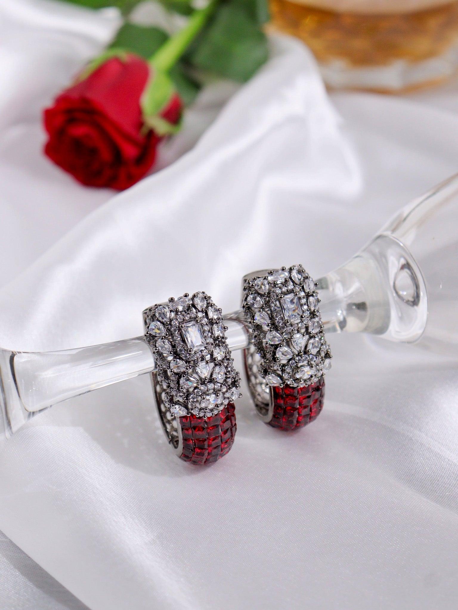 Crimson Red CZ Bali Earrings 