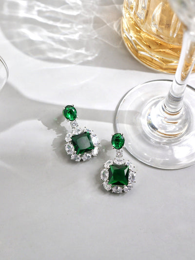 Emerald Earrings, Diamond Earrings, Minimalist Jewelry, Luxury Earrings,  Natural Emerald, Green Stone Earrings, Zambian Mines Emerald, Perfect for  your party wear look, New Arrival, Art Deco, Cluster Earrings, One of a Kind