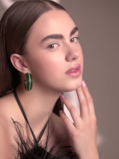  Emerald Embrace CZ Hoop Earrings