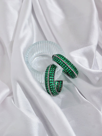 Emerald Embrace CZ Hoop Earrings 