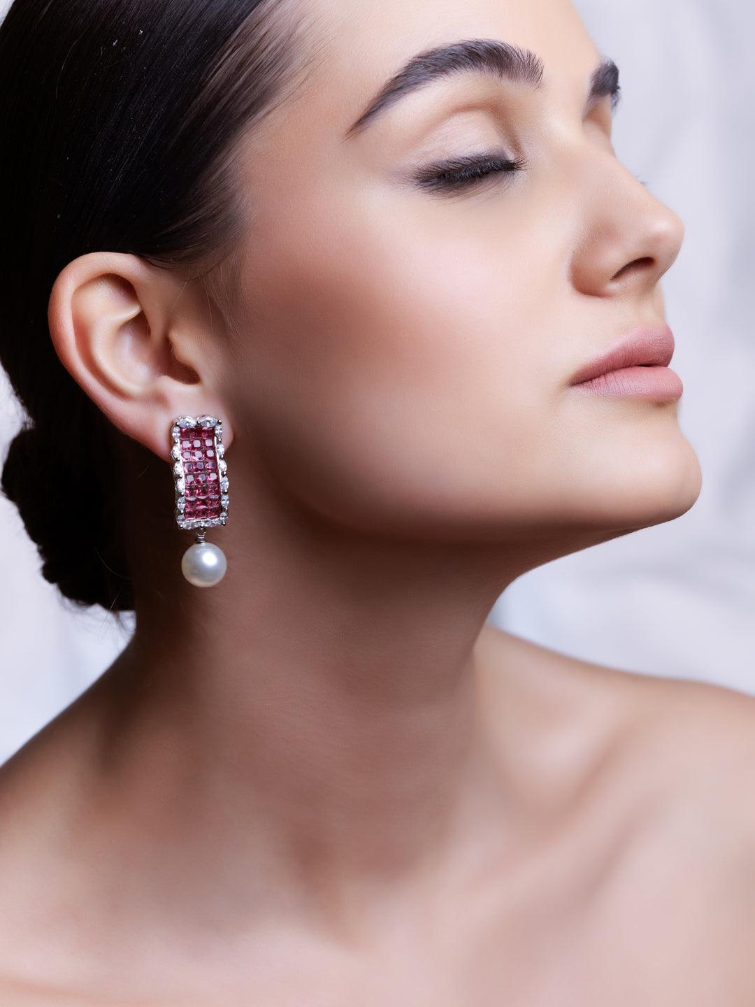 Drop of Pink CZ Earrings 