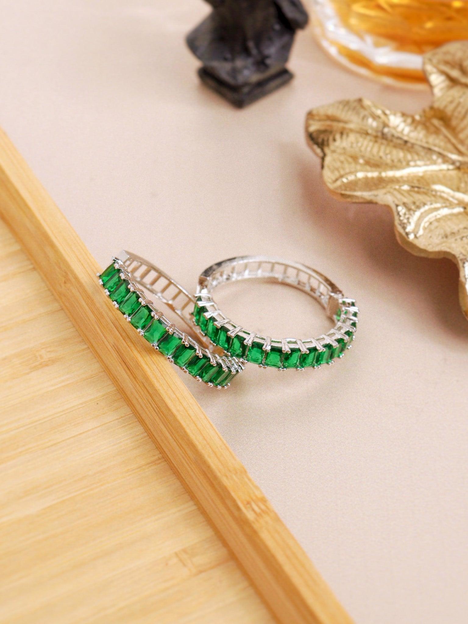 Green Glow CZ Hoop Earrings 