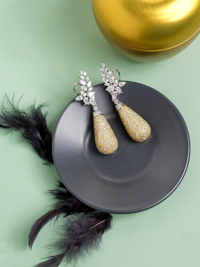 CZ White Stone Big Jhumka Earrings: Sparkling Elegance for Bridal Glamour  J25818
