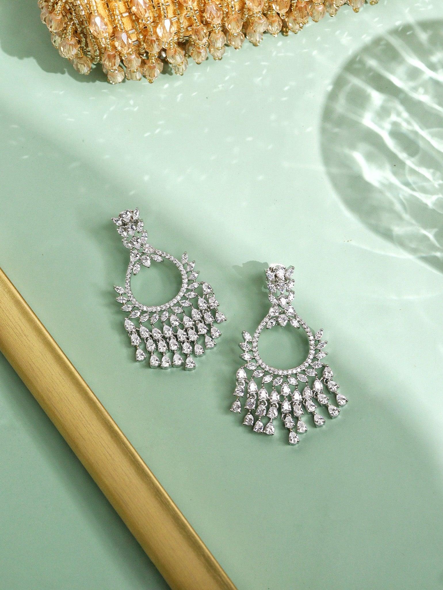  Dazzling Dove CZ Chandbali Earrings