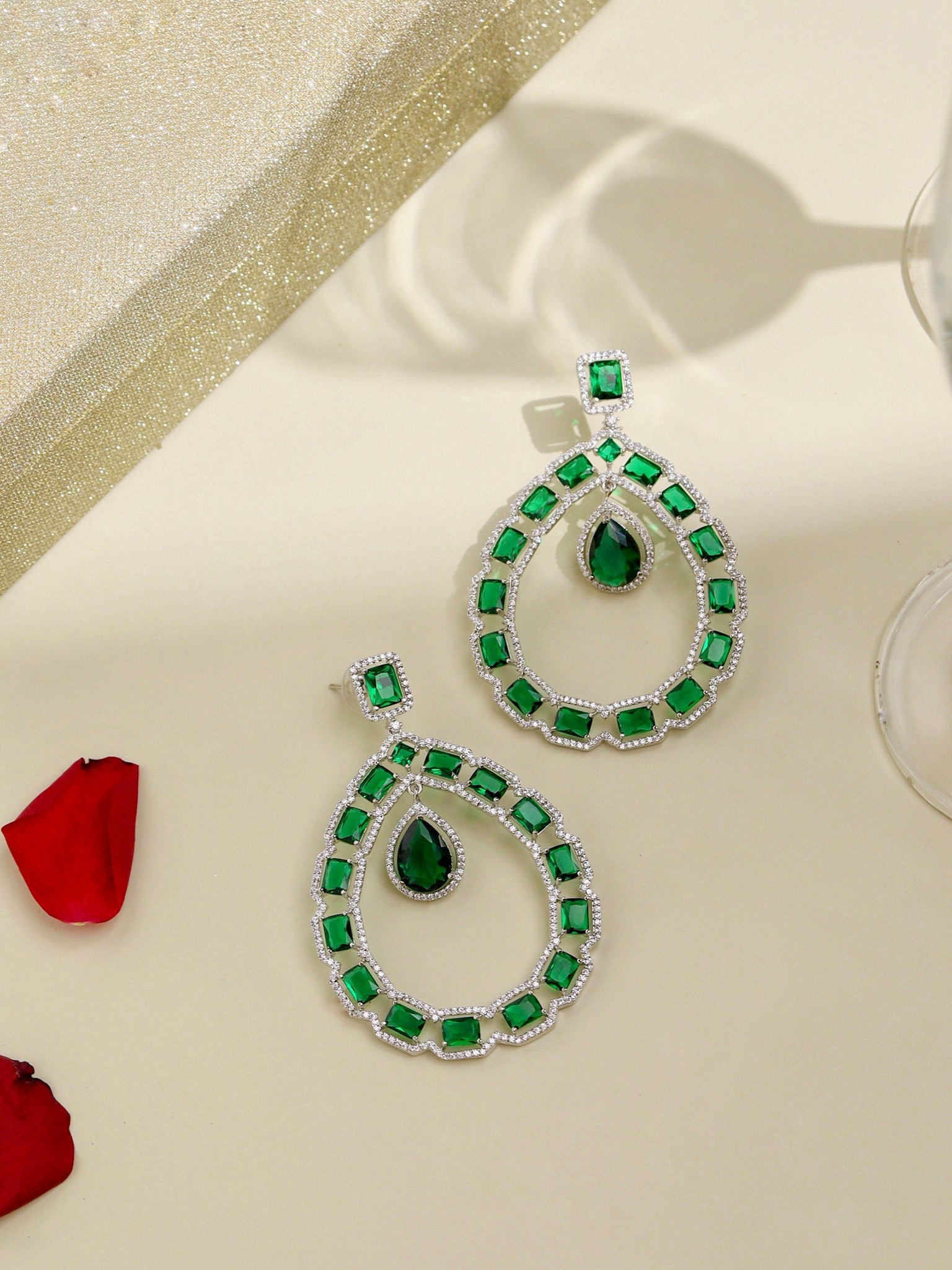 Graceful Green CZ Earrings 