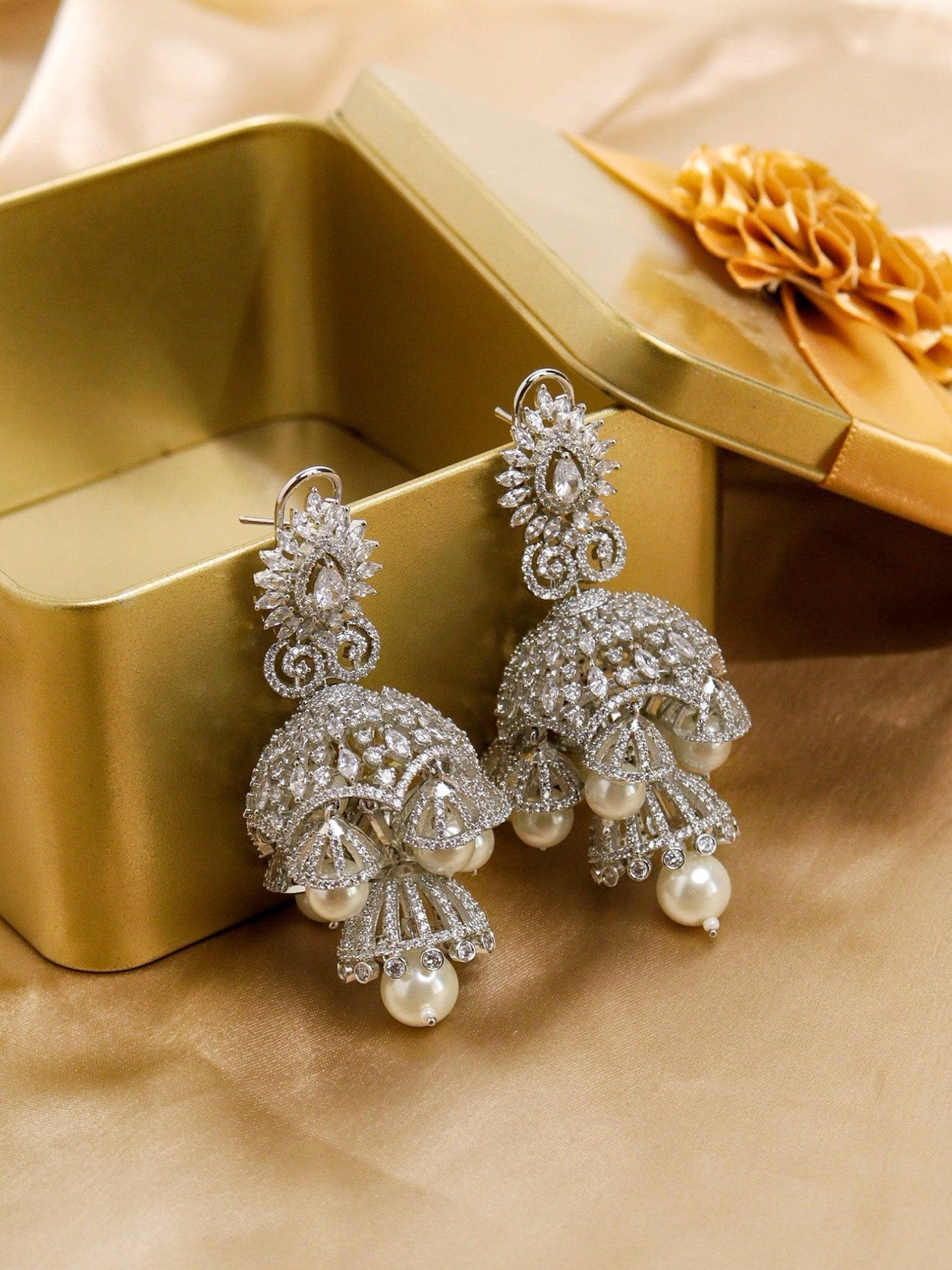  Pearlescent Grace CZ Jhumka Earrings