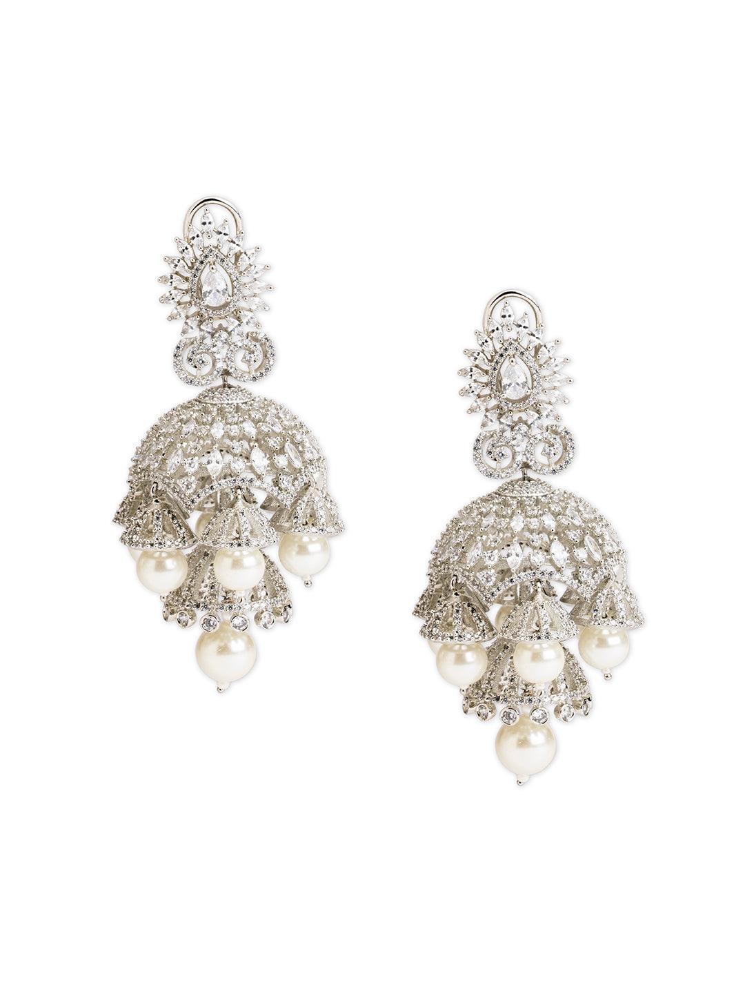 Pearlescent Grace CZ Jhumka Earrings 